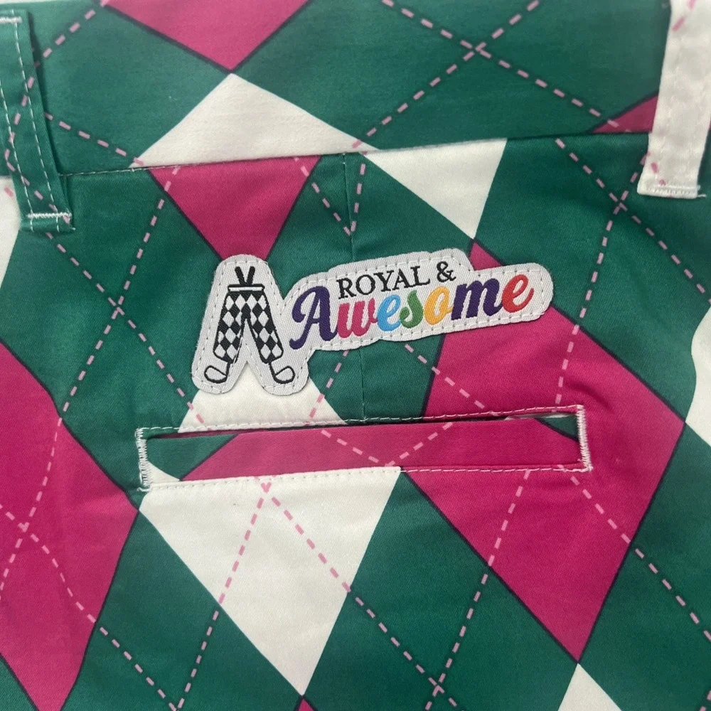 LOUDMOUTH Mens Sz 36 Golf Shorts Multicolored Argyle Pink Green White‎